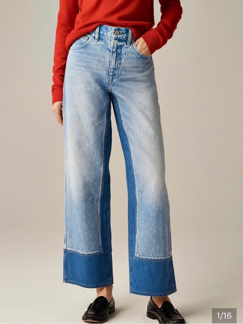 J. Crew Rigid Colorblock Wide-Leg Jeans, Size 28